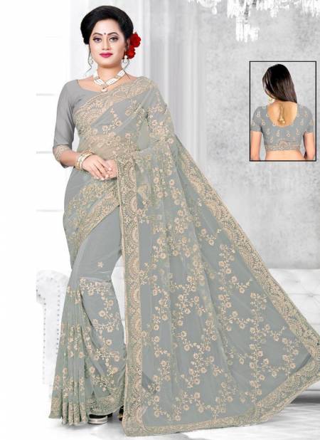 Gray Colour KANTA Fancy Designer Party wear Net Heavy Worked saree Collection 104